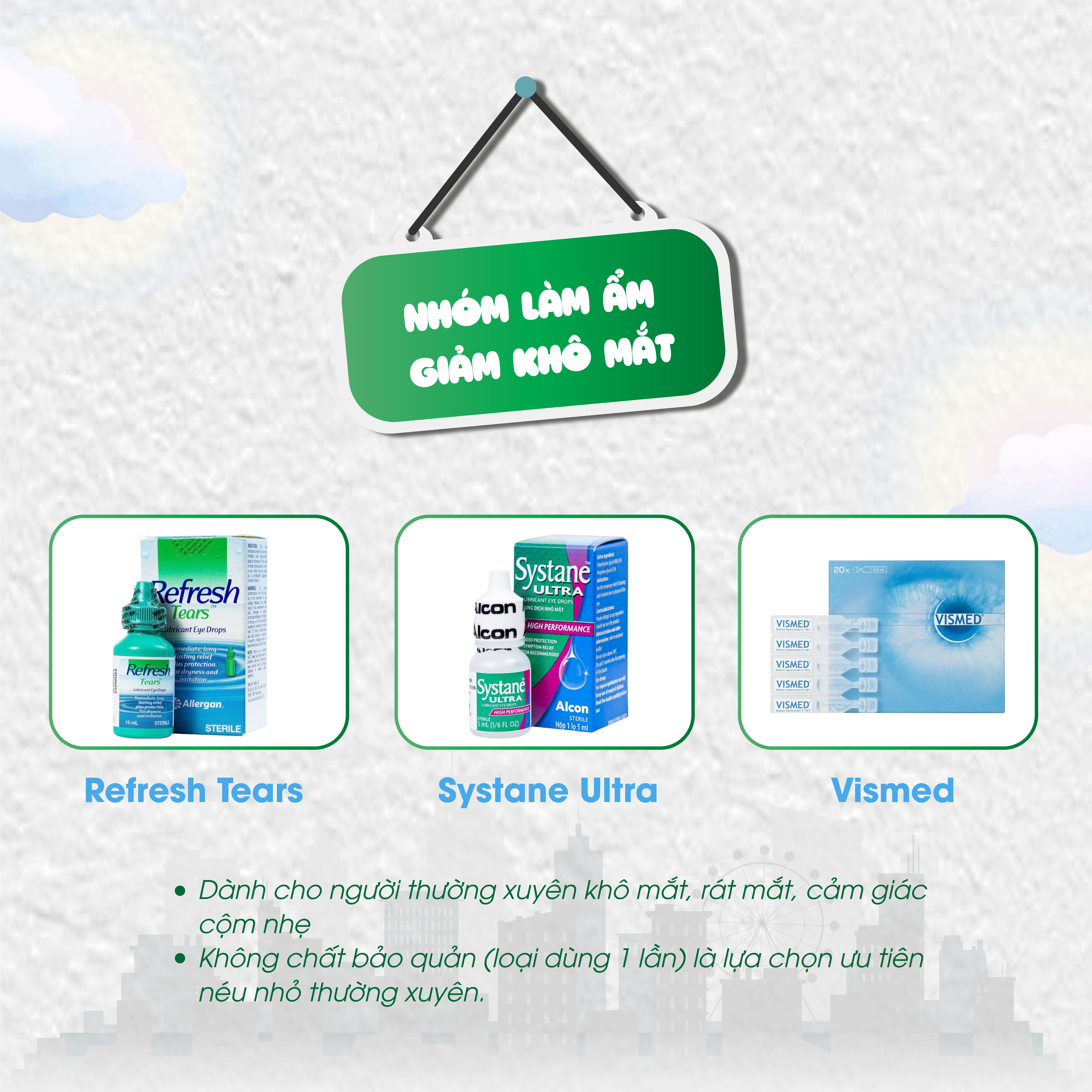 Hình ảnh nhóm thuốc làm ẩm giảm khô mắt cho dân văn phòng